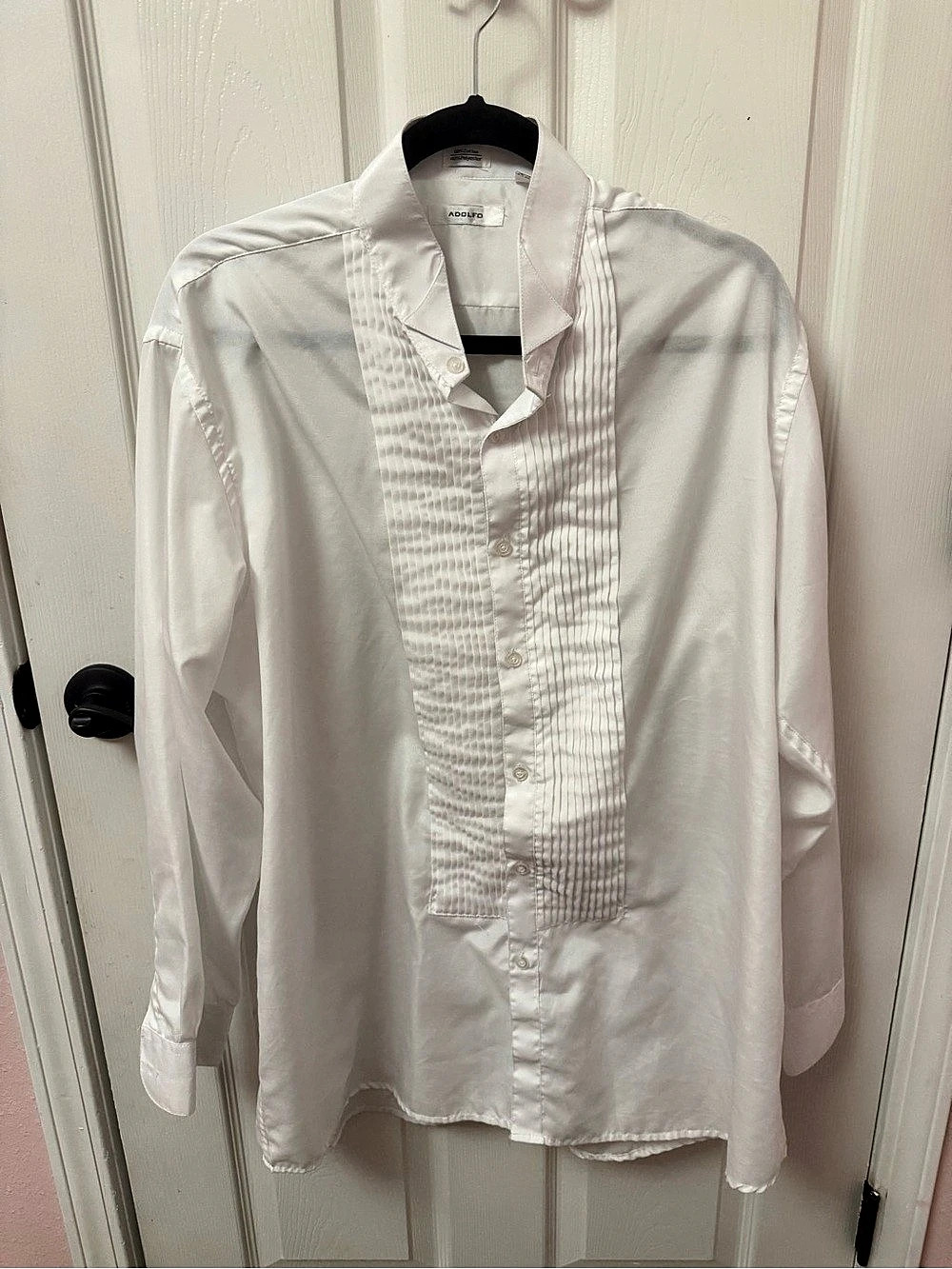 Adolfo Tuxedo Dress Shirt White w Pleated Front - Size XL